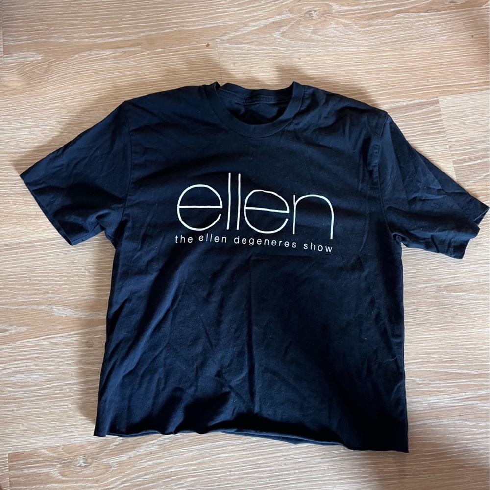 The Ellen Degeneres show black cropped tshirt with white letters